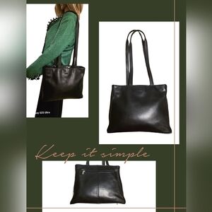 La Diva Vintage Black Leather Shoulder Bag